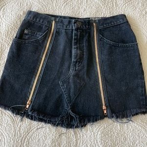 Furst of a Kind black denim mini skirt with zippers